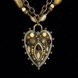 Heart Charm Necklace Antique Gold Tone Fashion Jewelry Adjustable Length 20”-22”